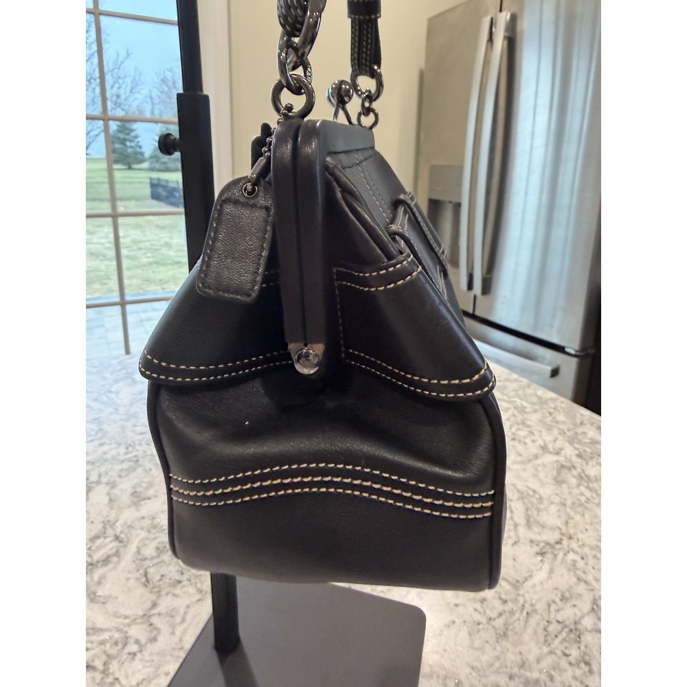 Coach Hampton Frame Bag Black Leather Kiss Lock Satchel Vintage 8A12 C05S-8A12 - Picture 6 of 8